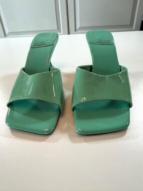 Jeffrey Campbell Mr Big Mint Patent Mule Heels Y2K Square Toe Size 6